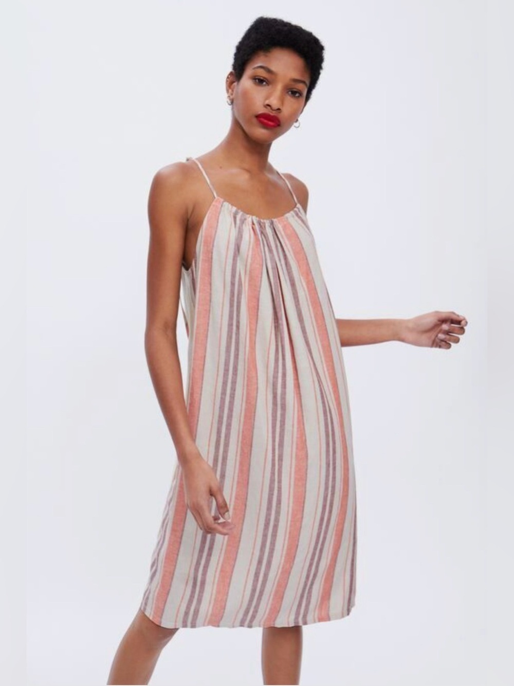 Zara Striped Linen Knit Dress. Size Small